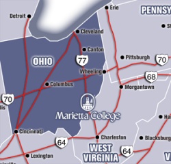 Map of Ohio with Marietta College